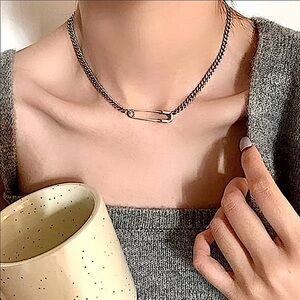 Safety Pin Sterling Silver Chain Link Minimalist Necklace